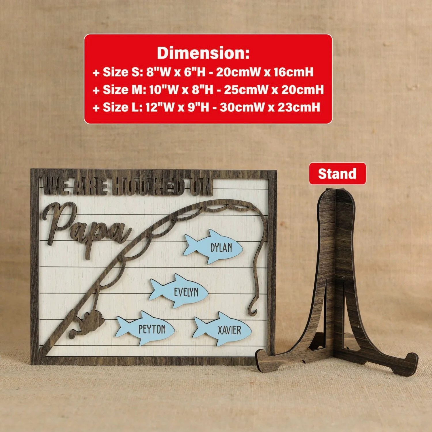 Personalized Hooked on Papa Fishing Sign | Personalized Hooked on Papa Sign | Perfect Father's Day Gift | Fishing Inspired Grandpa Gift - Image 2