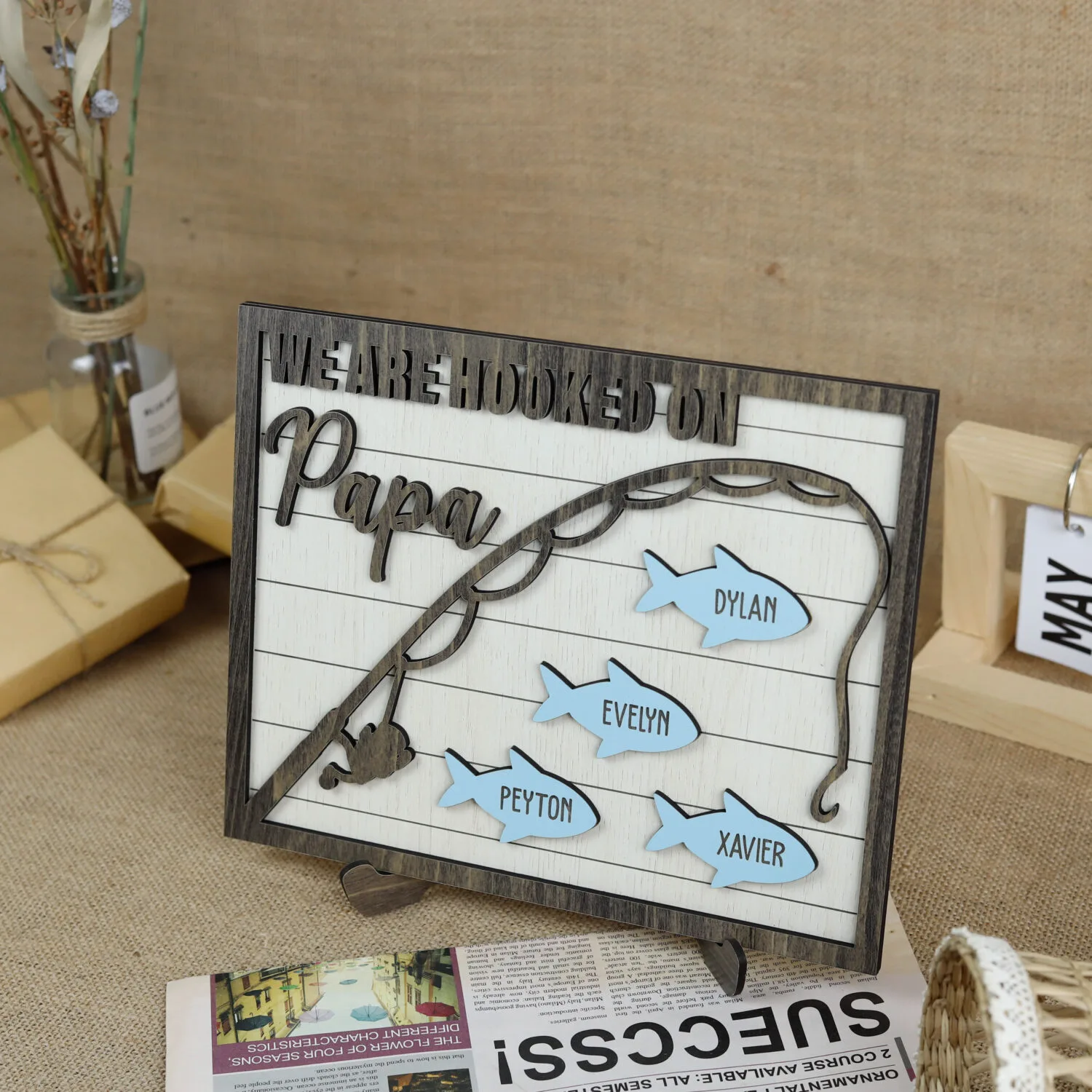 Personalized Hooked on Papa Fishing Sign | Personalized Hooked on Papa Sign | Perfect Father's Day Gift | Fishing Inspired Grandpa Gift - Image 4