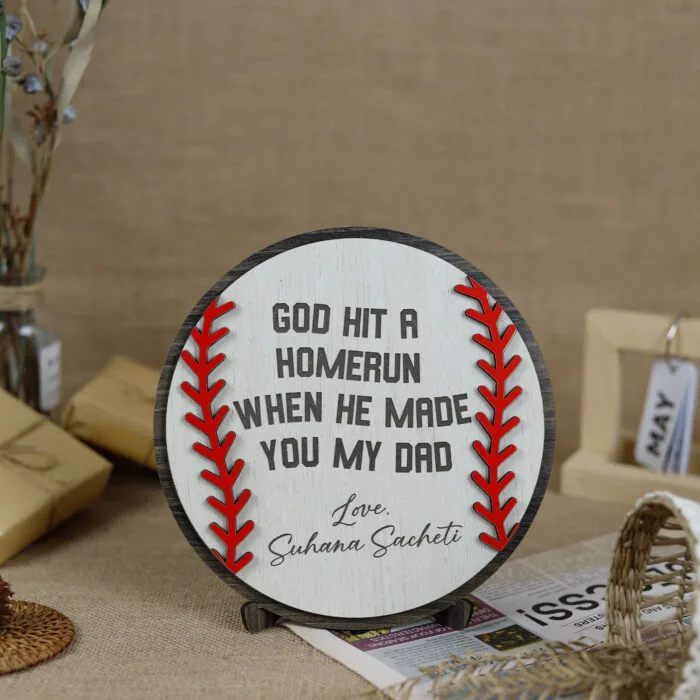 Personalized Baseball Dad Wooden Sign - Custom 'God Hit a Homerun' Gift