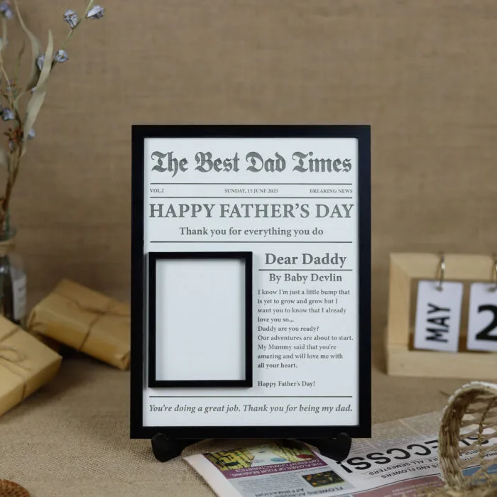 Personalized 'The Best Dad Times' Frame - Custom Wooden Photo Gift for Father