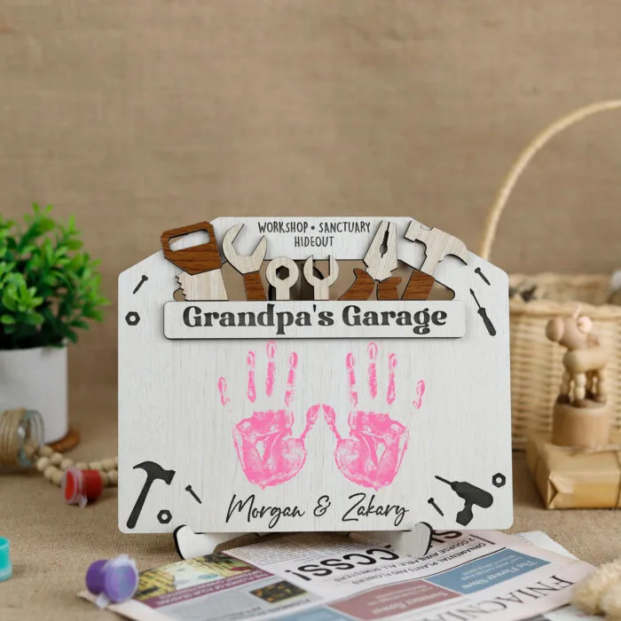 Grandpa’s Little Helper Handprint Keepsake Sign - Personalized Father’s Day Gift