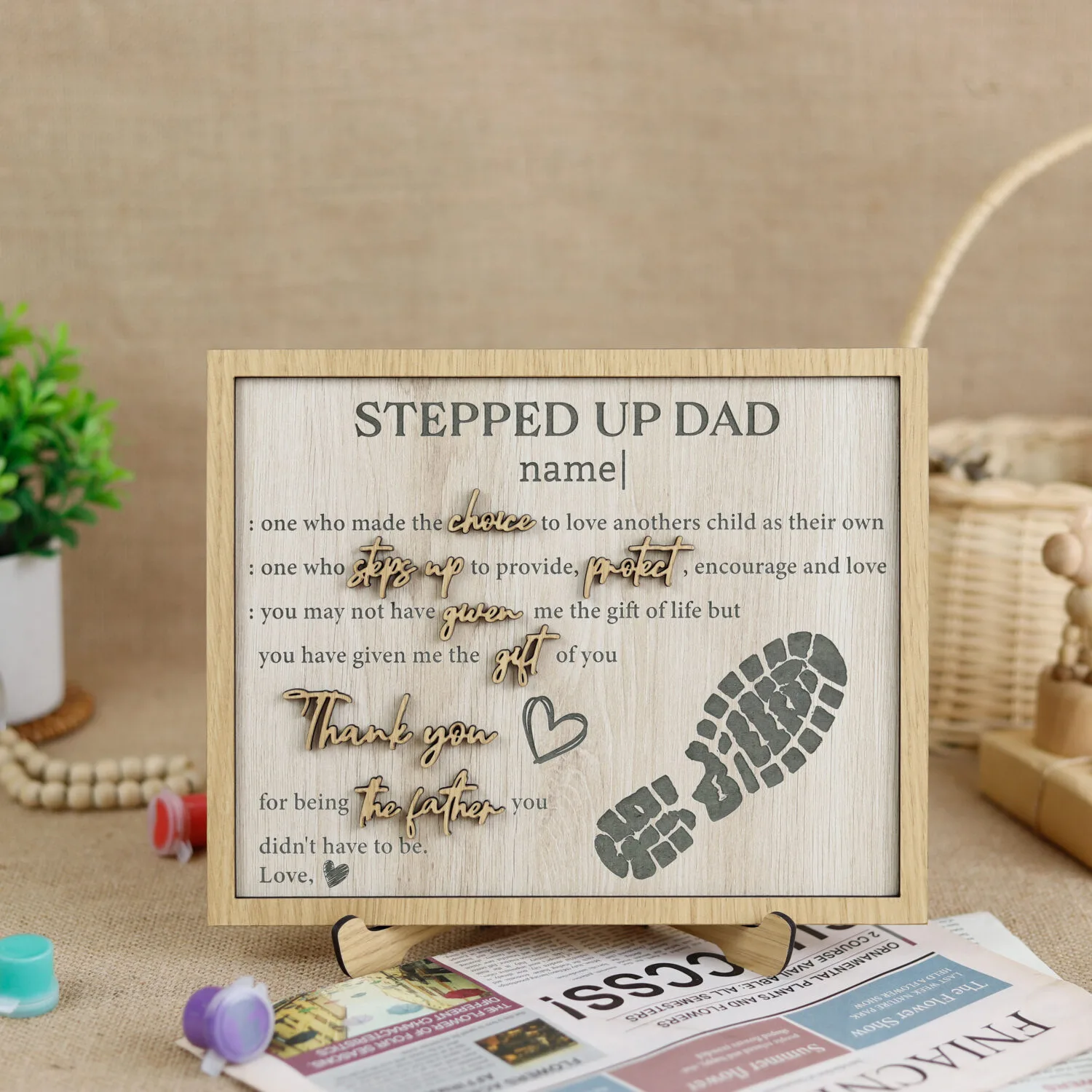 Personalized Stepped Up Dad Definition Wood Sign - A Stepdad Legacy Keepsake