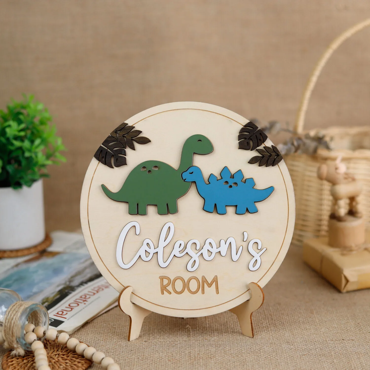 Personalized Dino Kids Name Sign - A Roaring Dinosaur Nursery Keepsake