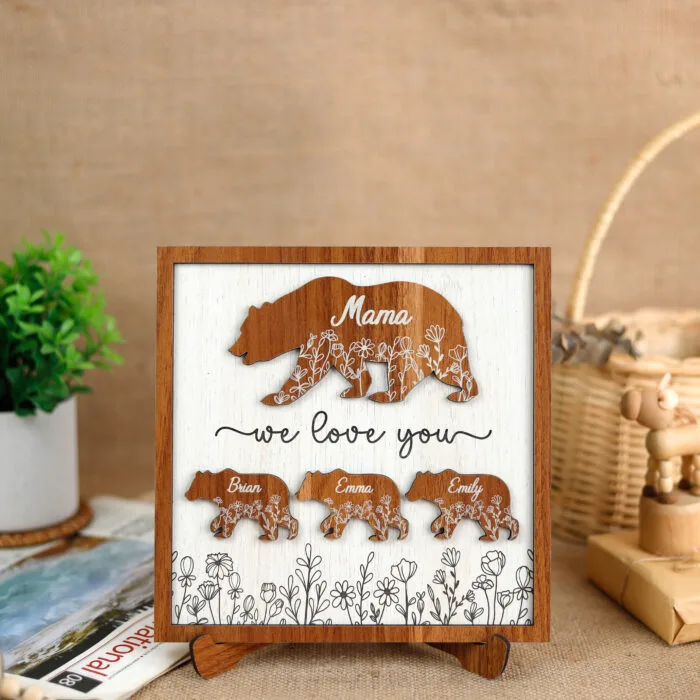 Personalized Mama Bear Wooden Sign with Cubs - A Mother’s Day Den Keepsake