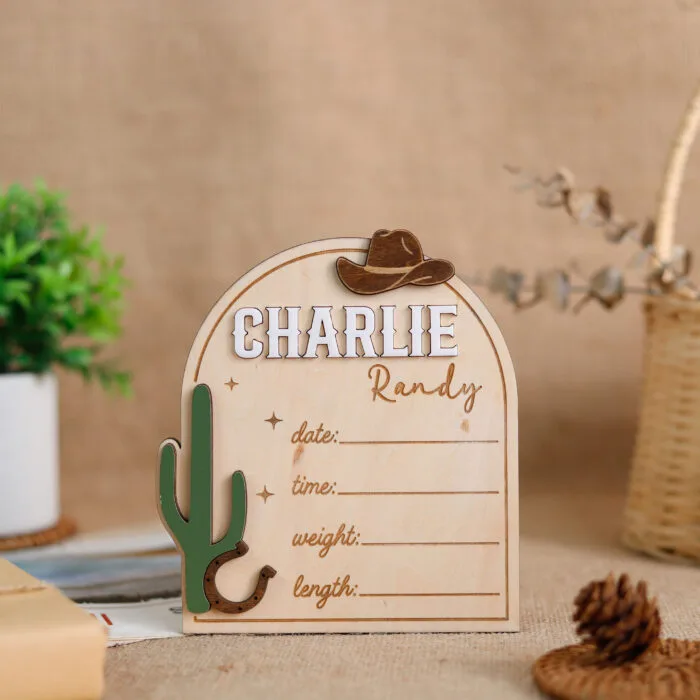 Personalized Cowboy Newborn Photo Prop Sign - A Wild West Arched Keepsake