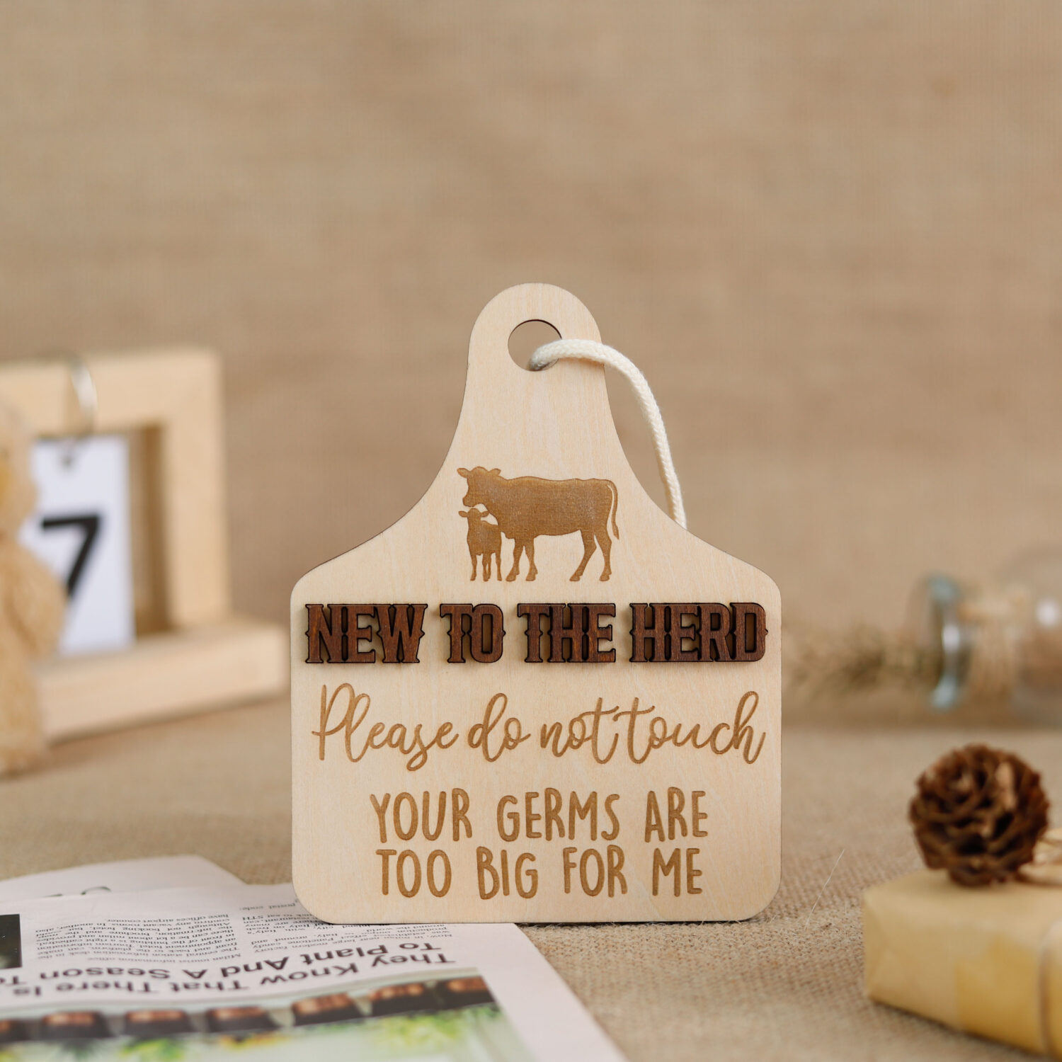 Personalized New to the Herd Baby Door Sign - Custom Highland Cow Birth Keepsake