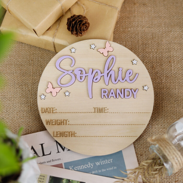 Personalized Butterfly Baby Announcement Acrylic Sign - Custom Newborn Keepsake