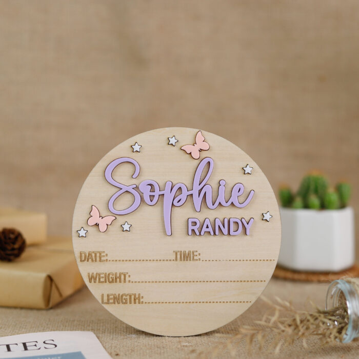 Personalized Butterfly Baby Announcement Acrylic Sign - Custom Newborn Keepsake