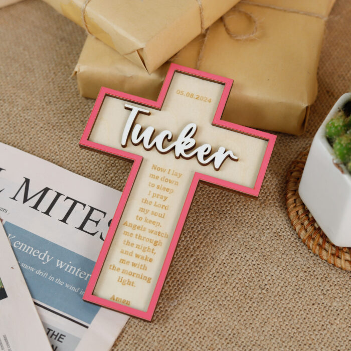 Unique Baptismal Plaque for Newborns | Engraved Wooden Cross as Baptismal Gift | Custom Baptismal Cross for Children - Image 5