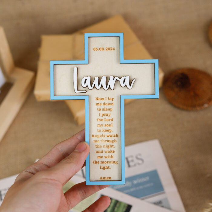 Unique Baptismal Plaque for Newborns | Engraved Wooden Cross as Baptismal Gift | Custom Baptismal Cross for Children - Image 8