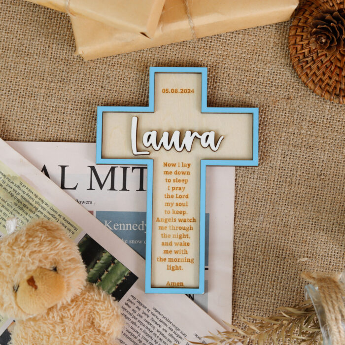 Unique Baptismal Plaque for Newborns | Engraved Wooden Cross as Baptismal Gift | Custom Baptismal Cross for Children - Image 9