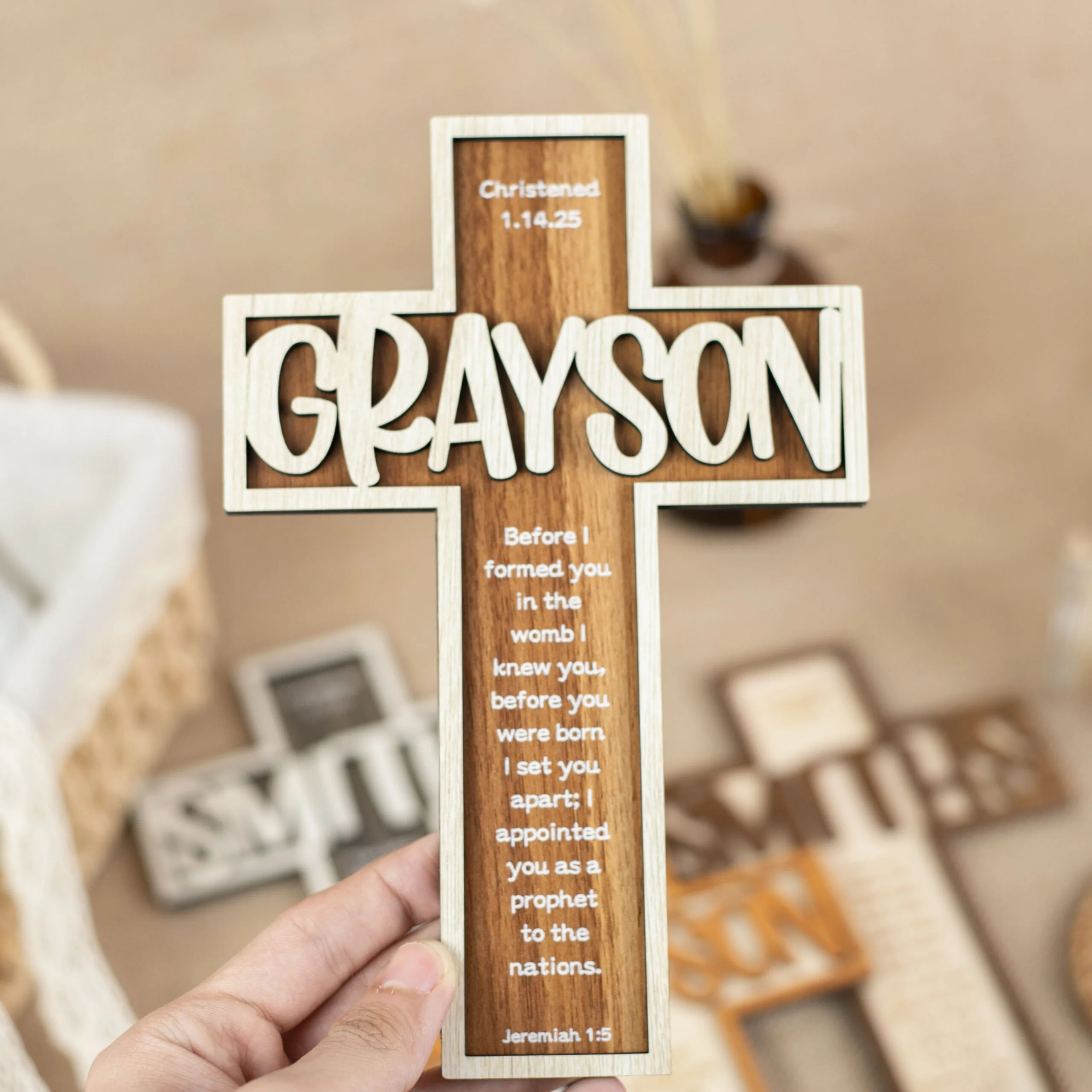 Personalized Children's Wooden Cross: Elegantly Celebrate Baptism And First Communion Milestones, A Meaningful Gift For Loved nes | Woodhug - Image 9