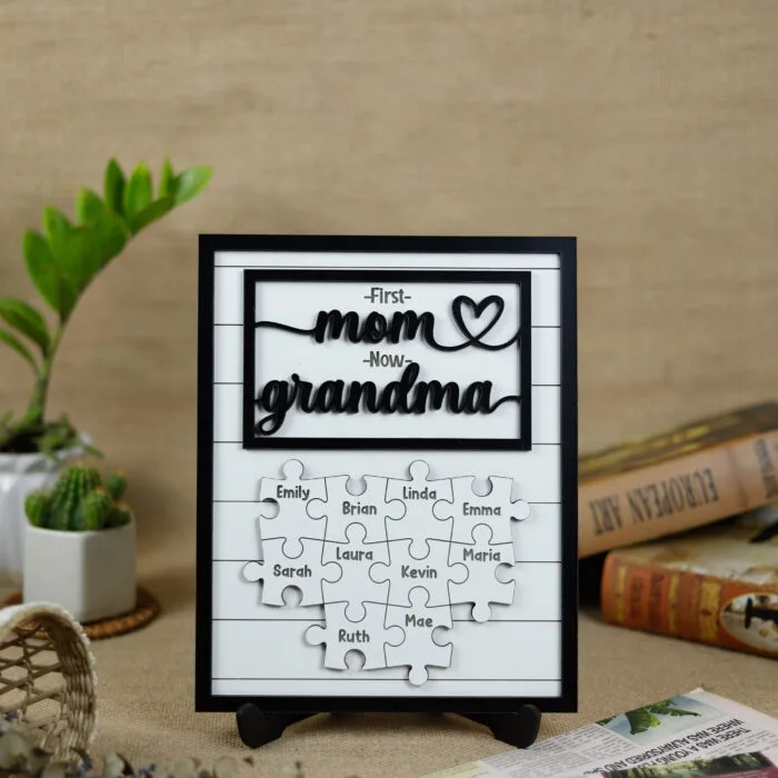 Personalized Family Puzzle Sign - First Mom, Now Grandma Keepsake