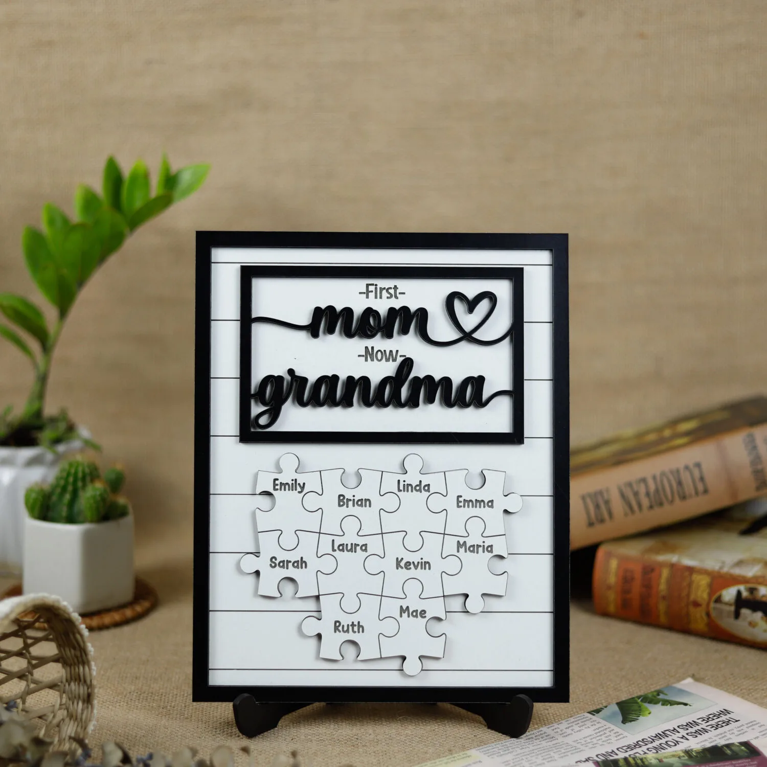 Personalized Family Puzzle Sign - First Mom, Now Grandma Keepsake
