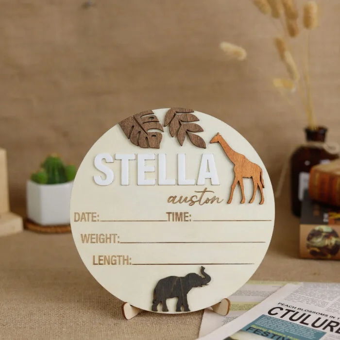Personalized Safari Baby Birth Stat Sign - A Wild Keepsake Adventure