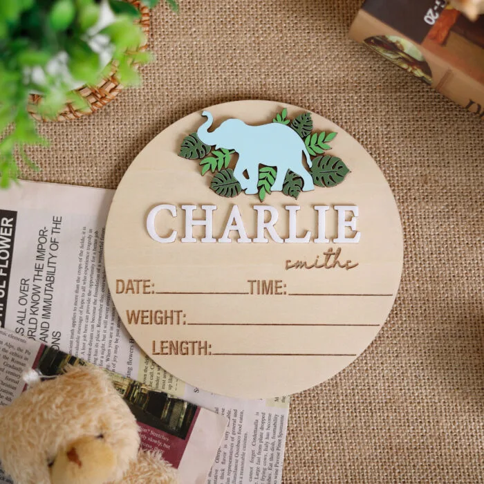 Personalized Baby Elephant Birth Stat Sign - A Gentle Nursery Keepsake Gift