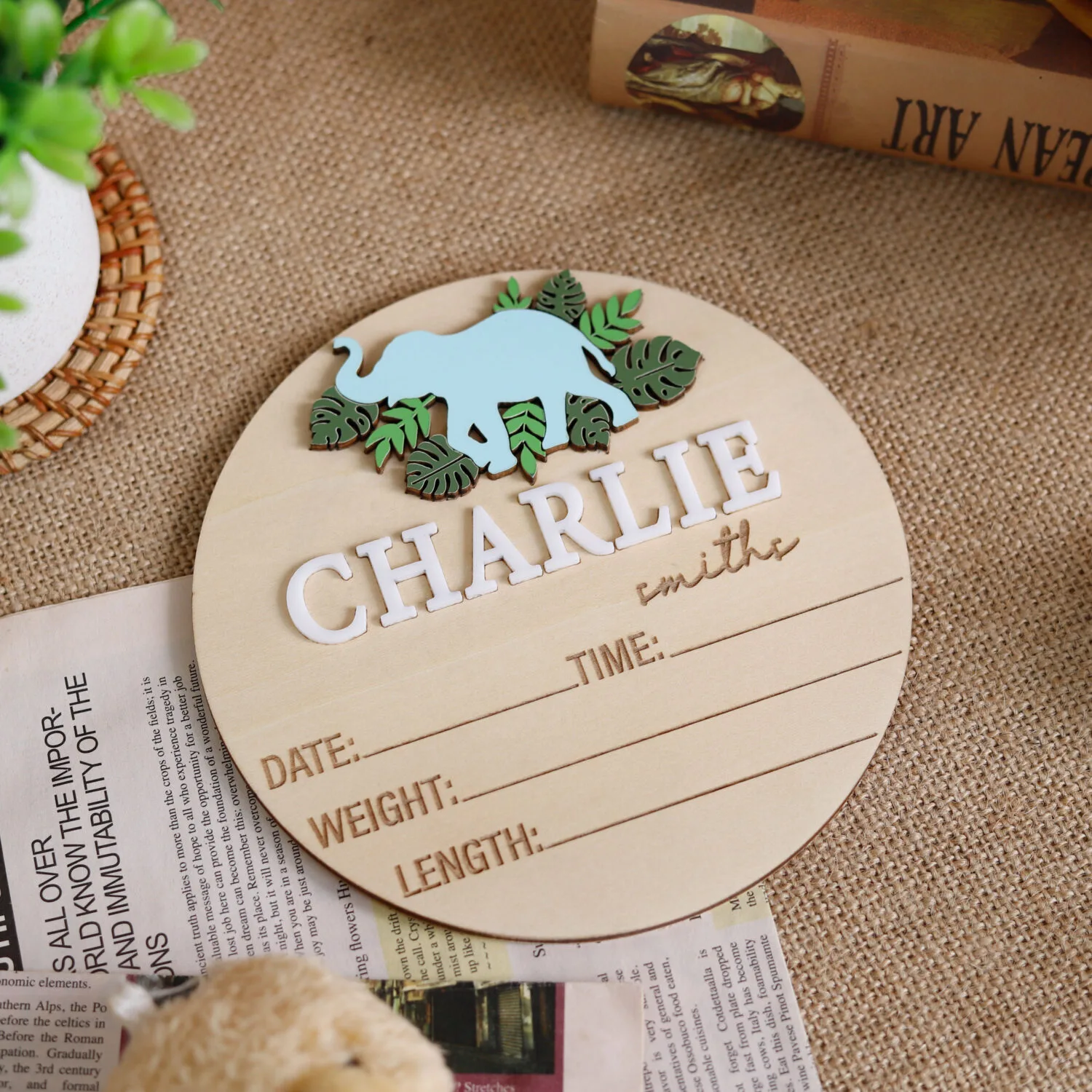 Personalized Baby Elephant Birth Sign | Custom Baby Keepsakes | Personalized Baby Elephant Birth Sign | Celebrate Newborns - Image 5