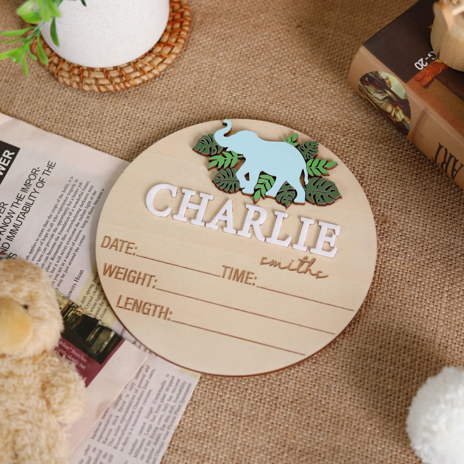 Personalized Baby Elephant Birth Sign | Custom Baby Keepsakes | Personalized Baby Elephant Birth Sign | Celebrate Newborns - Image 6