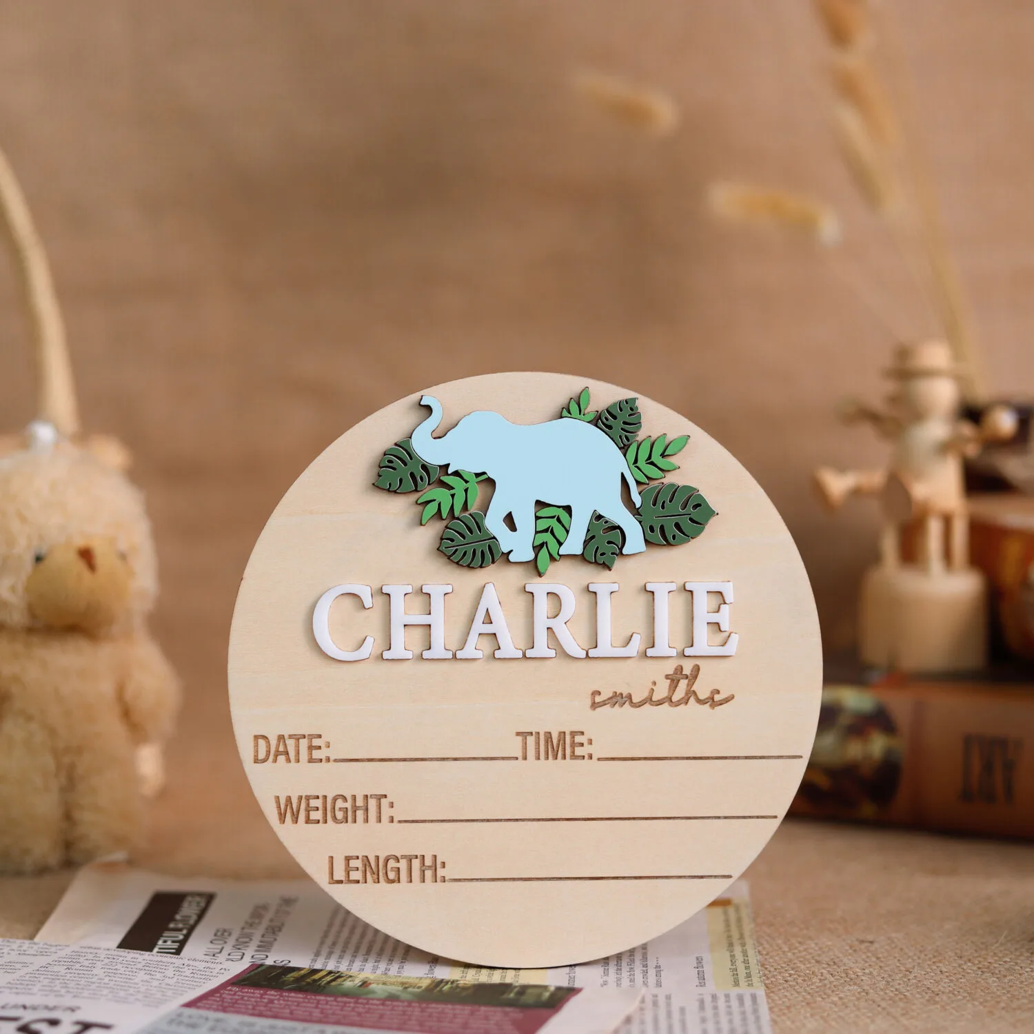Personalized Baby Elephant Birth Sign | Custom Baby Keepsakes | Personalized Baby Elephant Birth Sign | Celebrate Newborns - Image 7