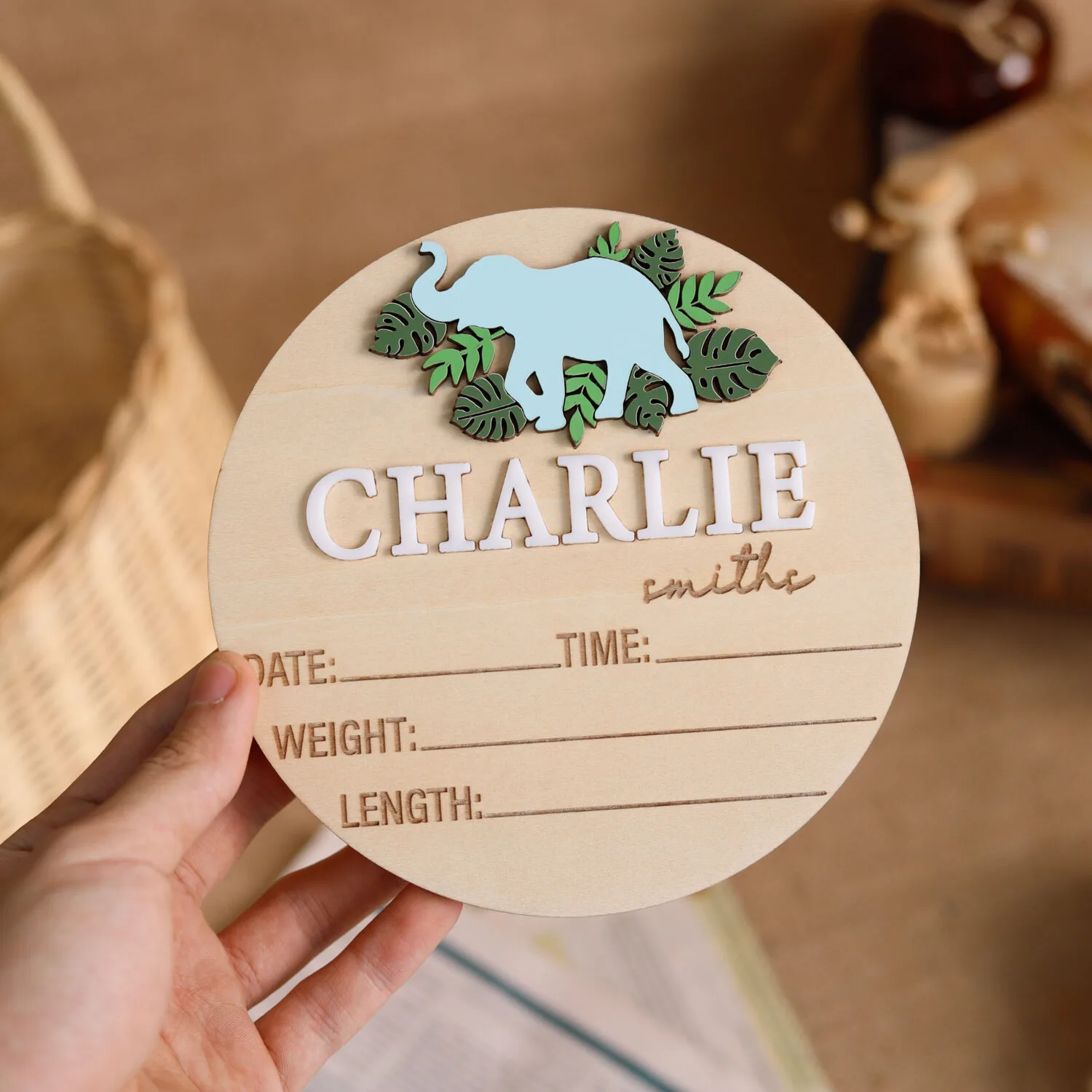 Personalized Baby Elephant Birth Sign | Custom Baby Keepsakes | Personalized Baby Elephant Birth Sign | Celebrate Newborns - Image 10