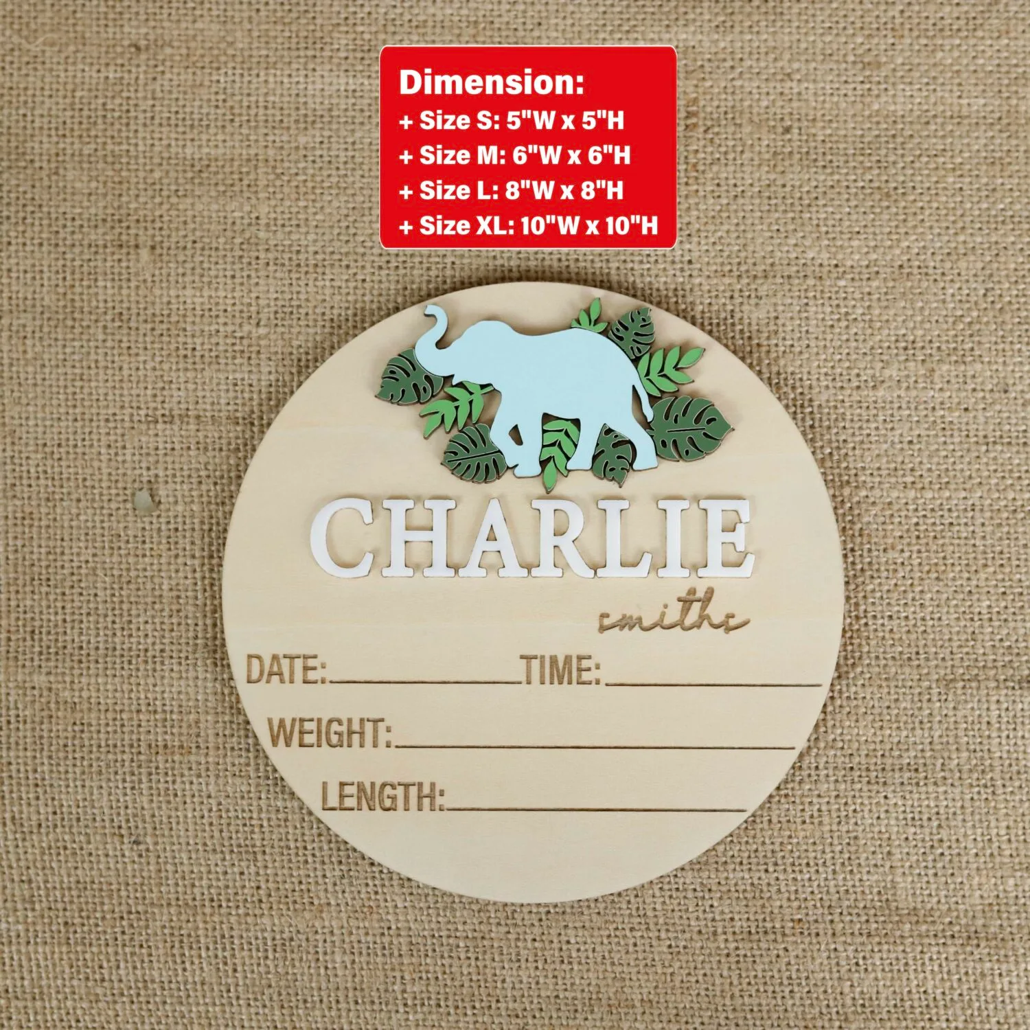 Personalized Baby Elephant Birth Sign | Custom Baby Keepsakes | Personalized Baby Elephant Birth Sign | Celebrate Newborns - Image 2