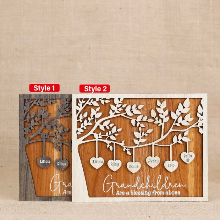 High-quality wooden family tree with 3D engraved grandchildren's names on the wall - Image 10