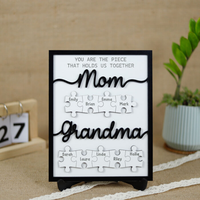 Custom First Mom Now Grandma Puzzle Pieces Frame - Personalized Wood Sign Gift for Mom