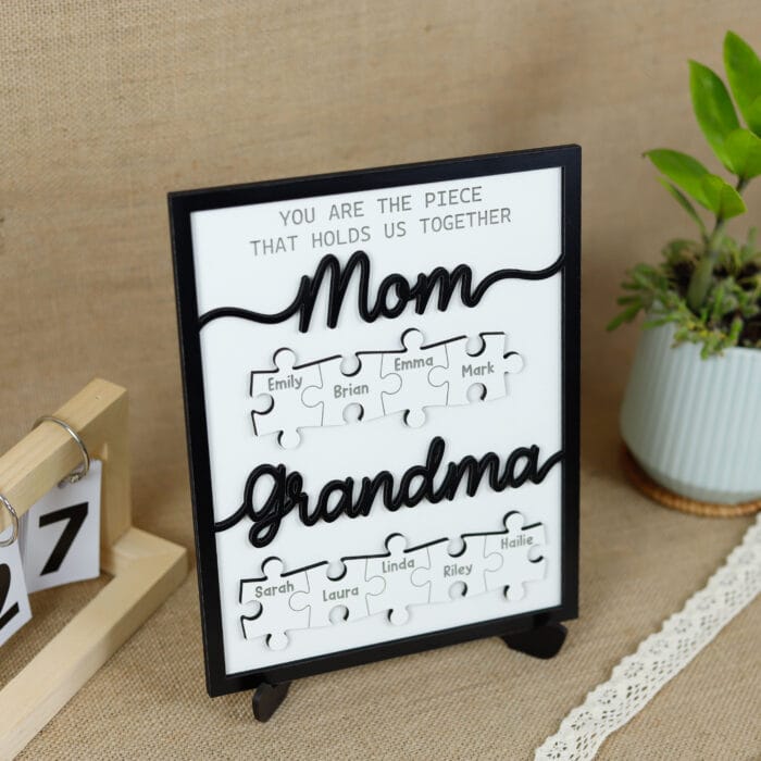 Custom First Mom Now Grandma Puzzle Frame - Personalized Wooden Sign Gift for Mom and Grandma, Handmade Personalized Keepsake - Image 3