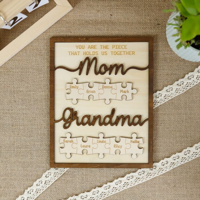 Custom First Mom Now Grandma Puzzle Frame - Personalized Wooden Sign Gift for Mom and Grandma, Handmade Personalized Keepsake - Image 5