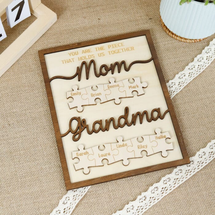 Custom First Mom Now Grandma Puzzle Frame - Personalized Wooden Sign Gift for Mom and Grandma, Handmade Personalized Keepsake - Image 6