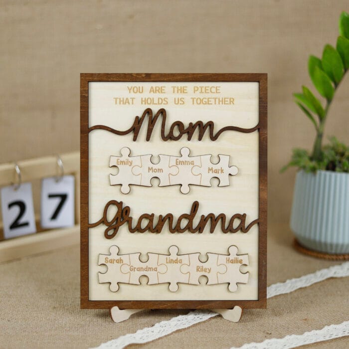 Custom First Mom Now Grandma Puzzle Frame - Personalized Wooden Sign Gift for Mom and Grandma, Handmade Personalized Keepsake - Image 9