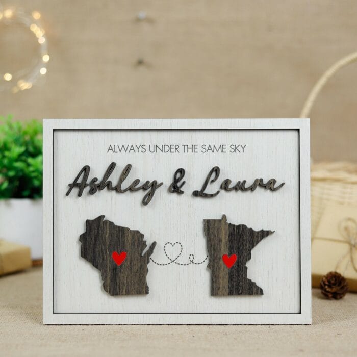 Always Under the Same Sky" Customized Wooden Sign - Personalized Long Distance Love Gift - Romantic Home Decor for Couples