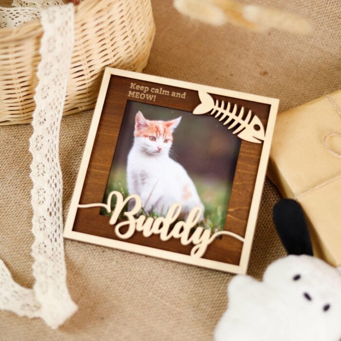 Personalized Cat Photo Frame with Engraved Name | Custom Wooden Keepsake Gift For Cat Lovers & Memorial - Image 8