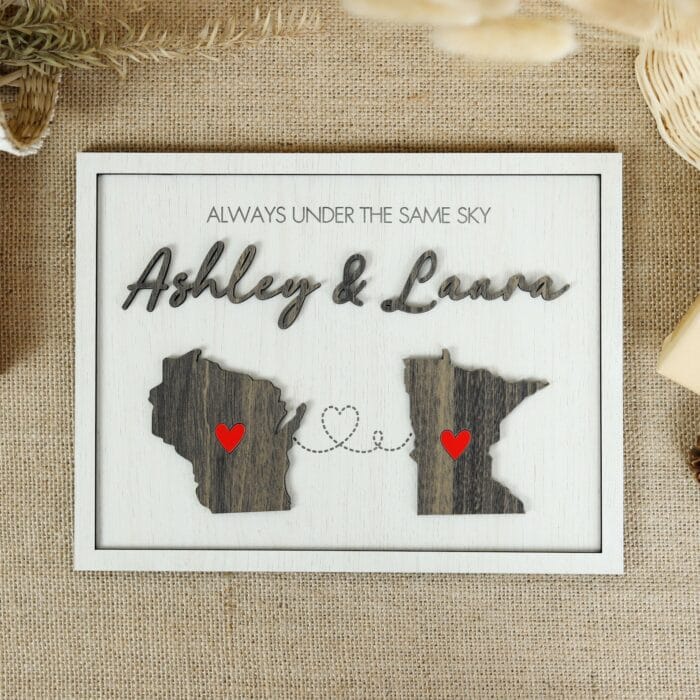 Personalized 'Always Under the Same Sky' Wooden Sign | Custom Keepsake for Long Distance Love & Friendship - Image 8