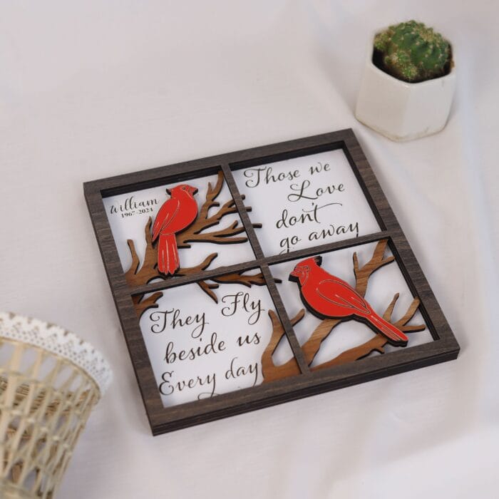 Personalized 4-Layer Cardinal Memorial Wood Plaque | Custom Tribute Keepsake with Names & Dates | Handcrafted MDF Comfort Gift - Image 6