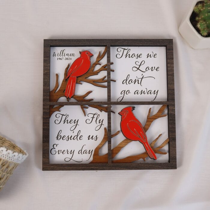 Personalized 4-Layer Cardinal Memorial Wood Plaque | Custom Tribute Keepsake with Names & Dates | Handcrafted MDF Comfort Gift - Image 5