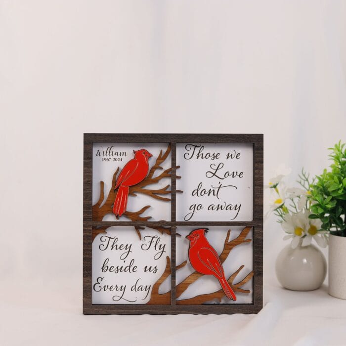 Personalized 4-Layer Cardinal Memorial Wood Plaque | Custom Tribute Keepsake with Names & Dates | Handcrafted MDF Comfort Gift - Image 4