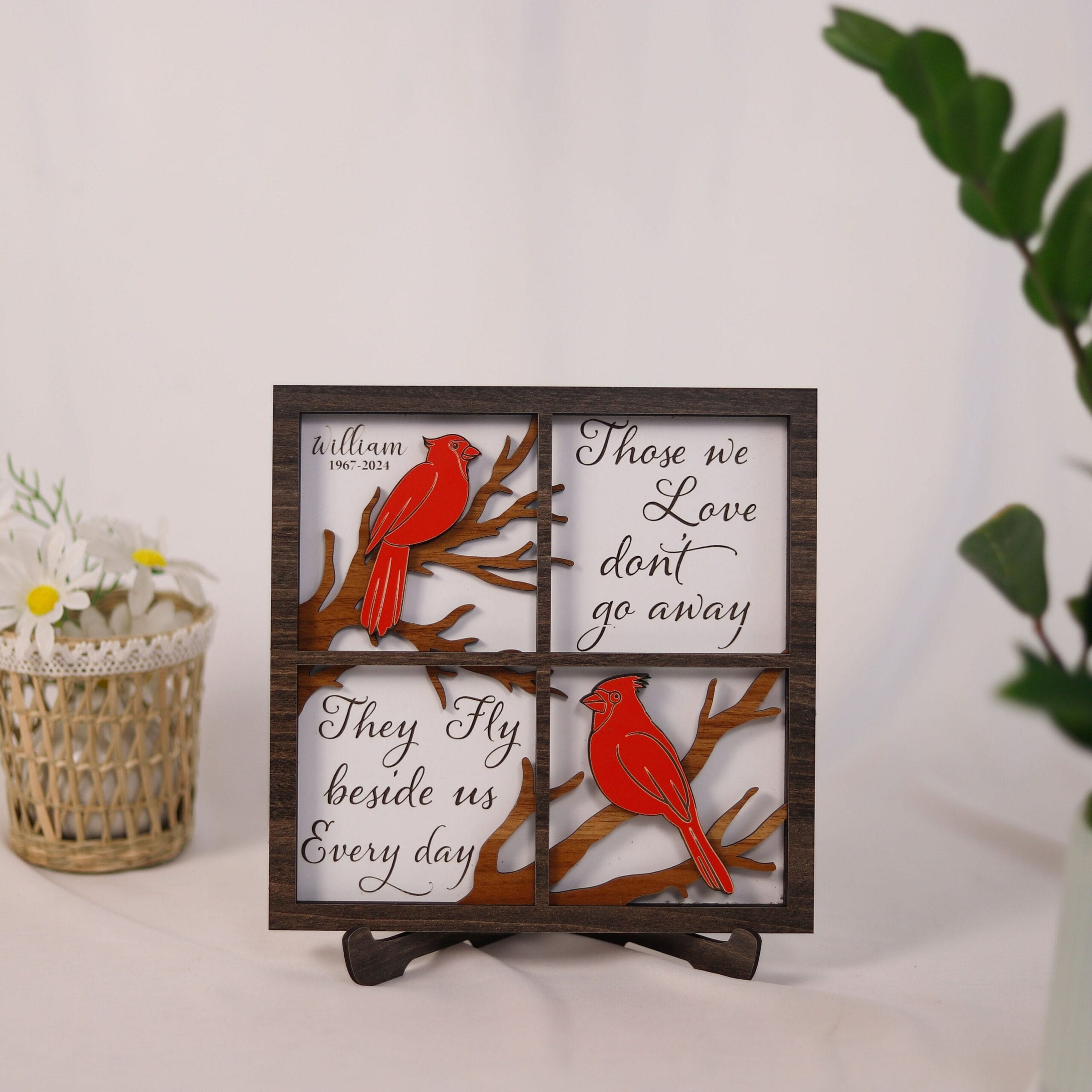 Personalized 4-Layered Cardinal Memorial Wood Sign - Custom Sympathy Remembrance Gift