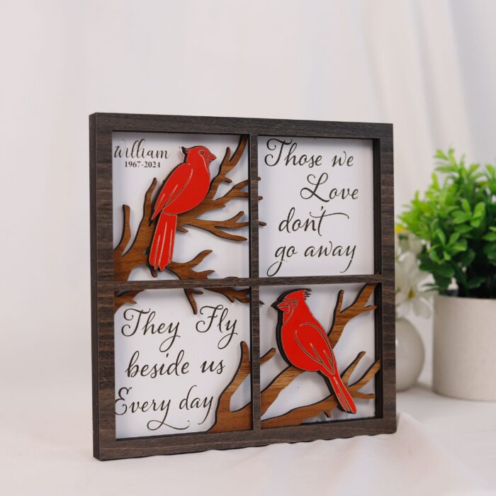 Personalized 4-Layer Cardinal Memorial Wood Plaque | Custom Tribute Keepsake with Names & Dates | Handcrafted MDF Comfort Gift - Image 2