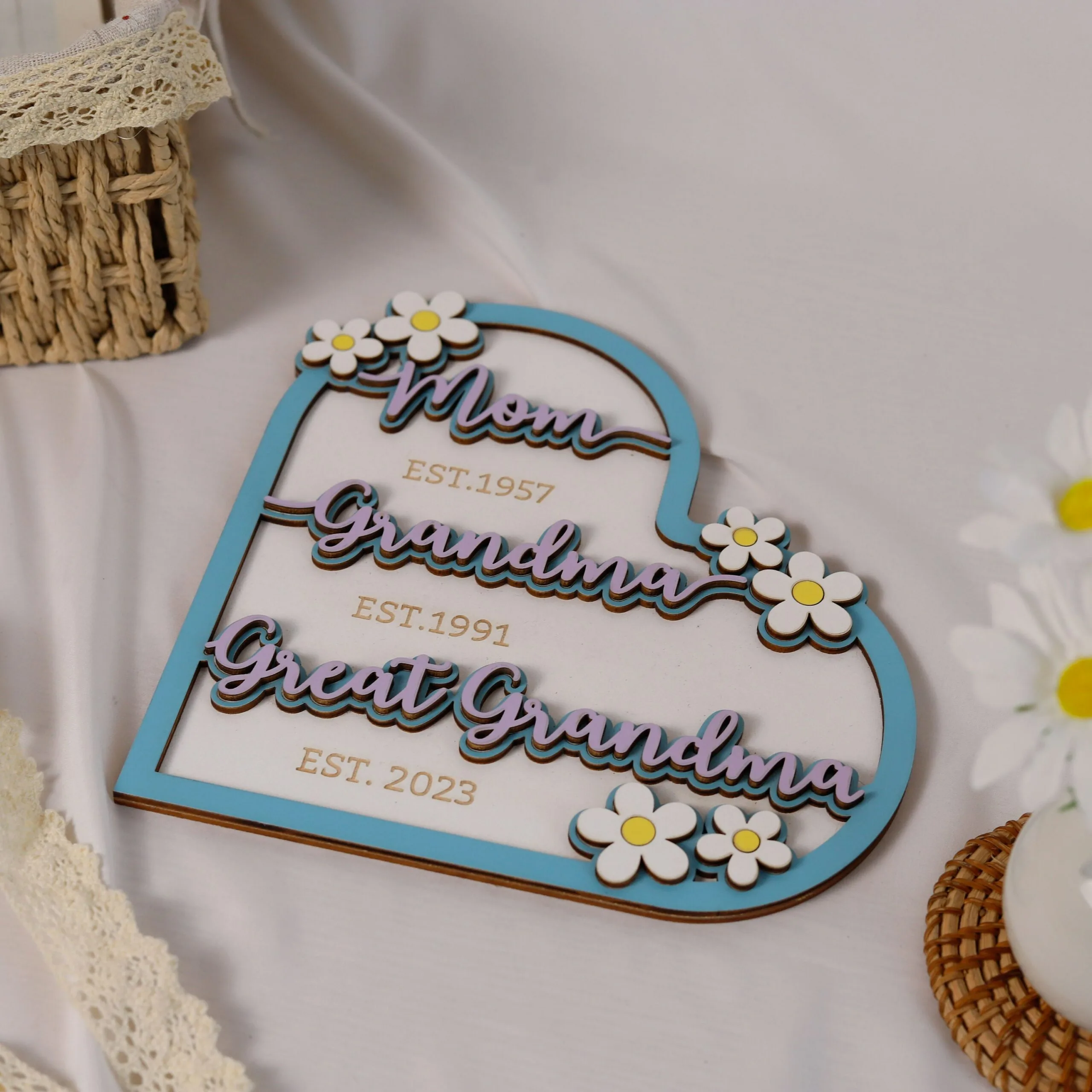Custom Great-Grandmother Wooden Flower Frame | Personalized Floral Keepsake for Moms & Grandmas | Handcrafted Multisize MDF Wall Art Gift - Image 4