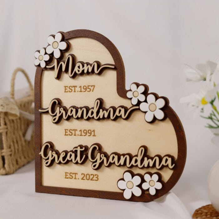 Custom Great-Grandmother Wooden Flower Frame | Personalized Floral Keepsake for Moms & Grandmas | Handcrafted Multisize MDF Wall Art Gift - Image 3