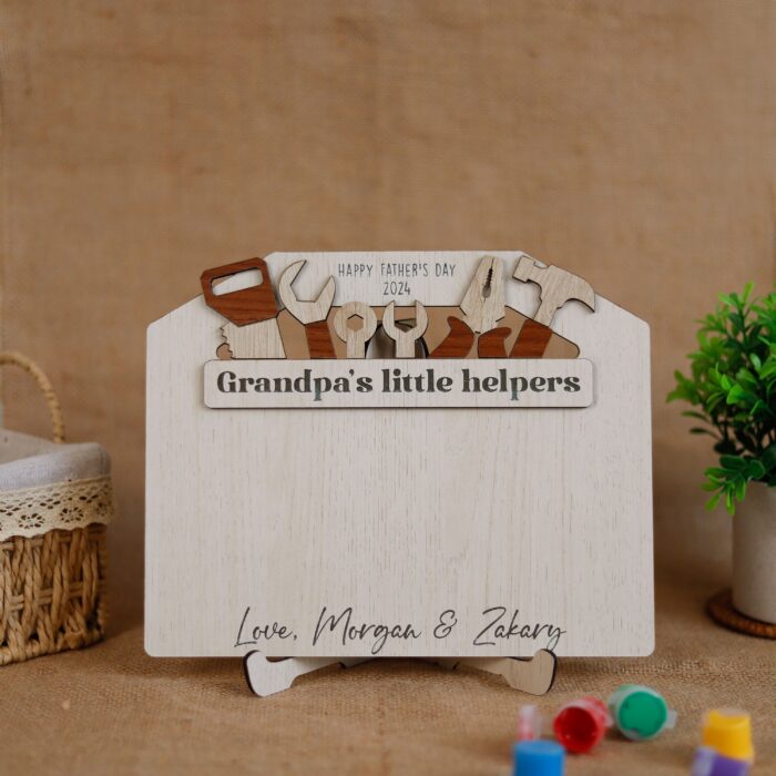 Custom Grandpa Handprint Wood Sign - Personalized Gift from Grandkids