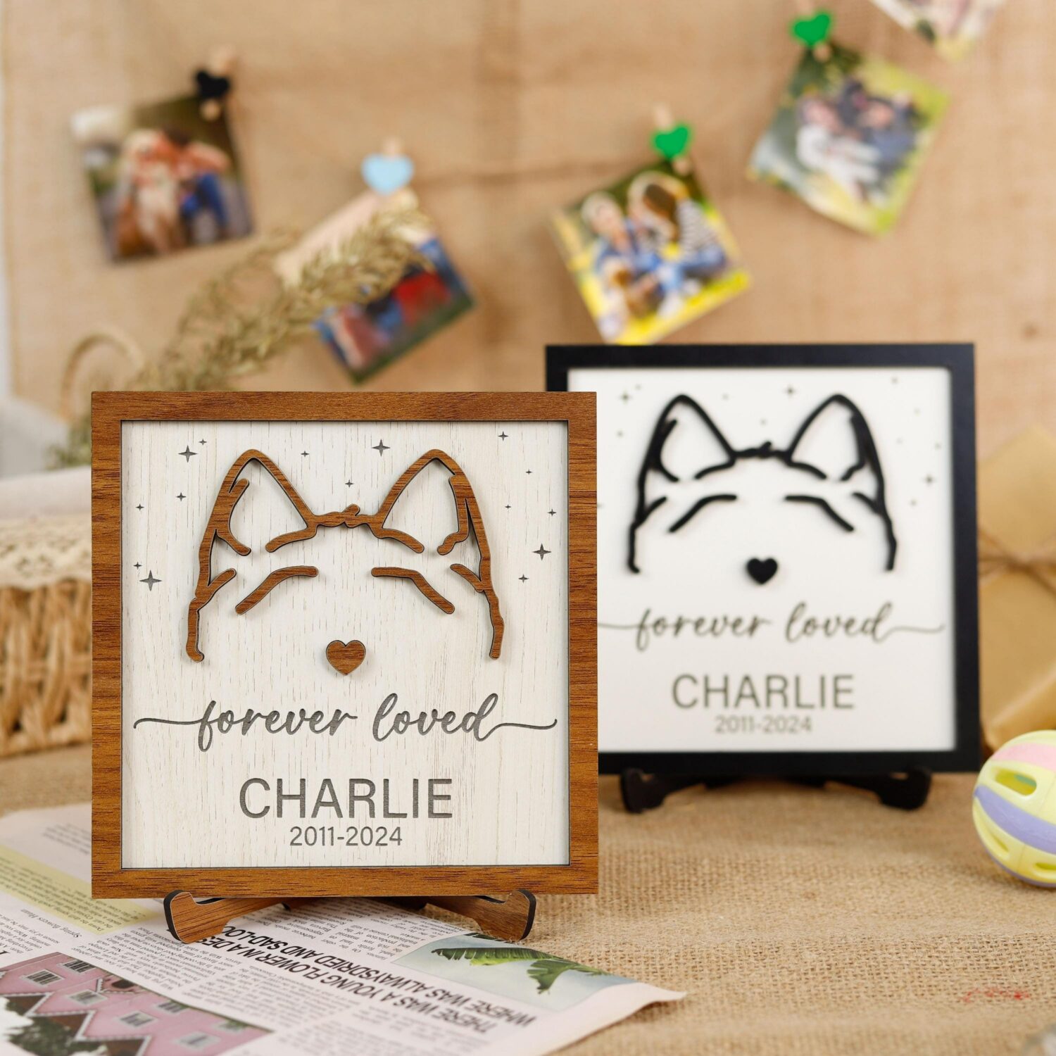 Personalized Dog Ears Framed Art - Custom Pet Memorial Wall Decor