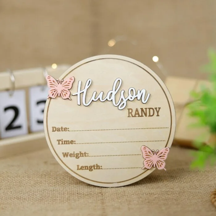Personalized Baby Birth Stat Milestone Card - Custom Wooden Keepsake Disc