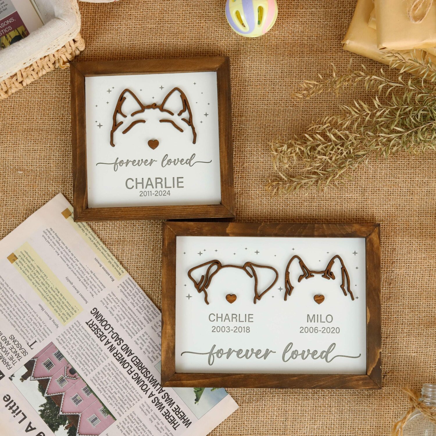 Personalized Dog Ears Framed Art - Custom Pet Memorial Wall Decor