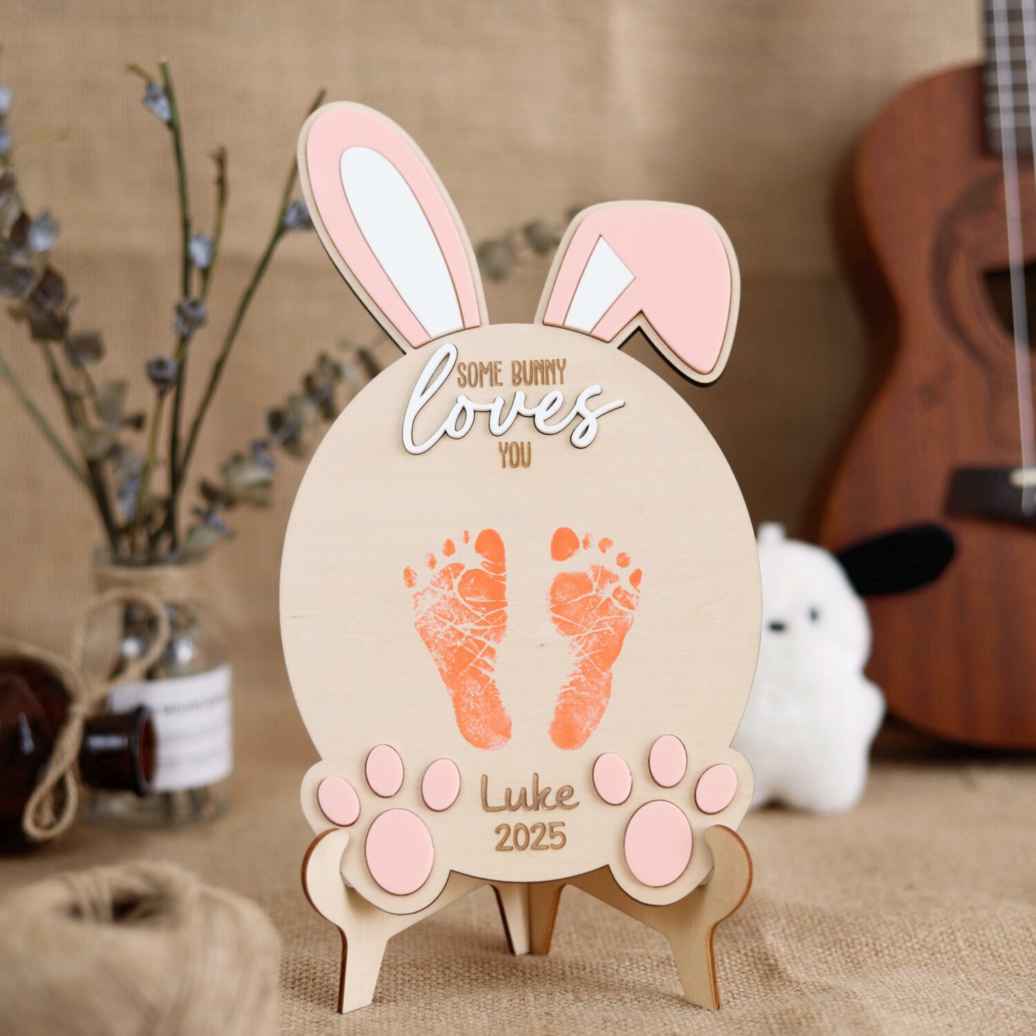 Personalized Baby Easter Footprint Art Plaque - A Springtime Memory Blossom