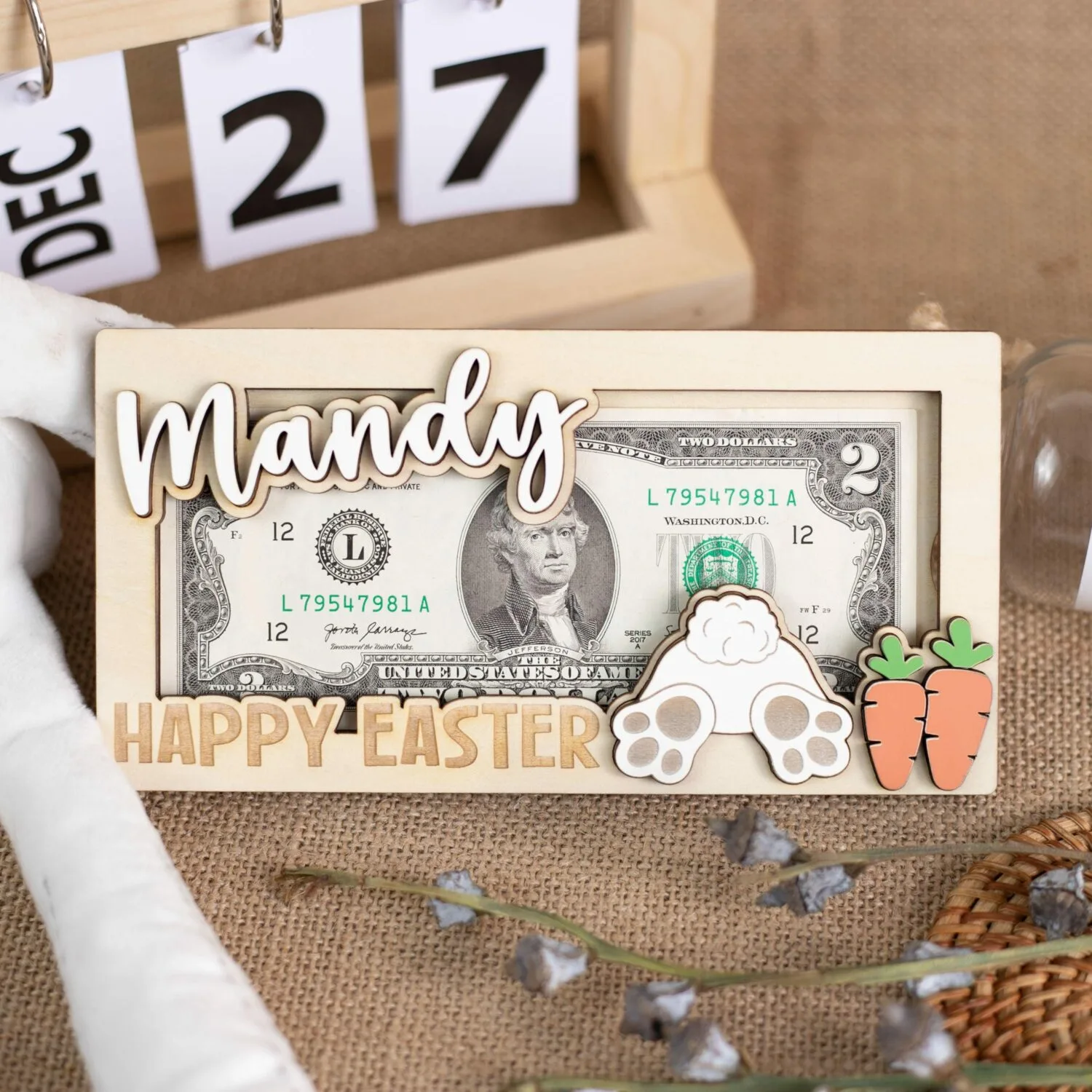 Personalized Bunny Money Bag | Fun Easter Gifts for All Ages | Customizable Easter Bunny Money Bag | Personalized Wooden Souvenir - Image 9