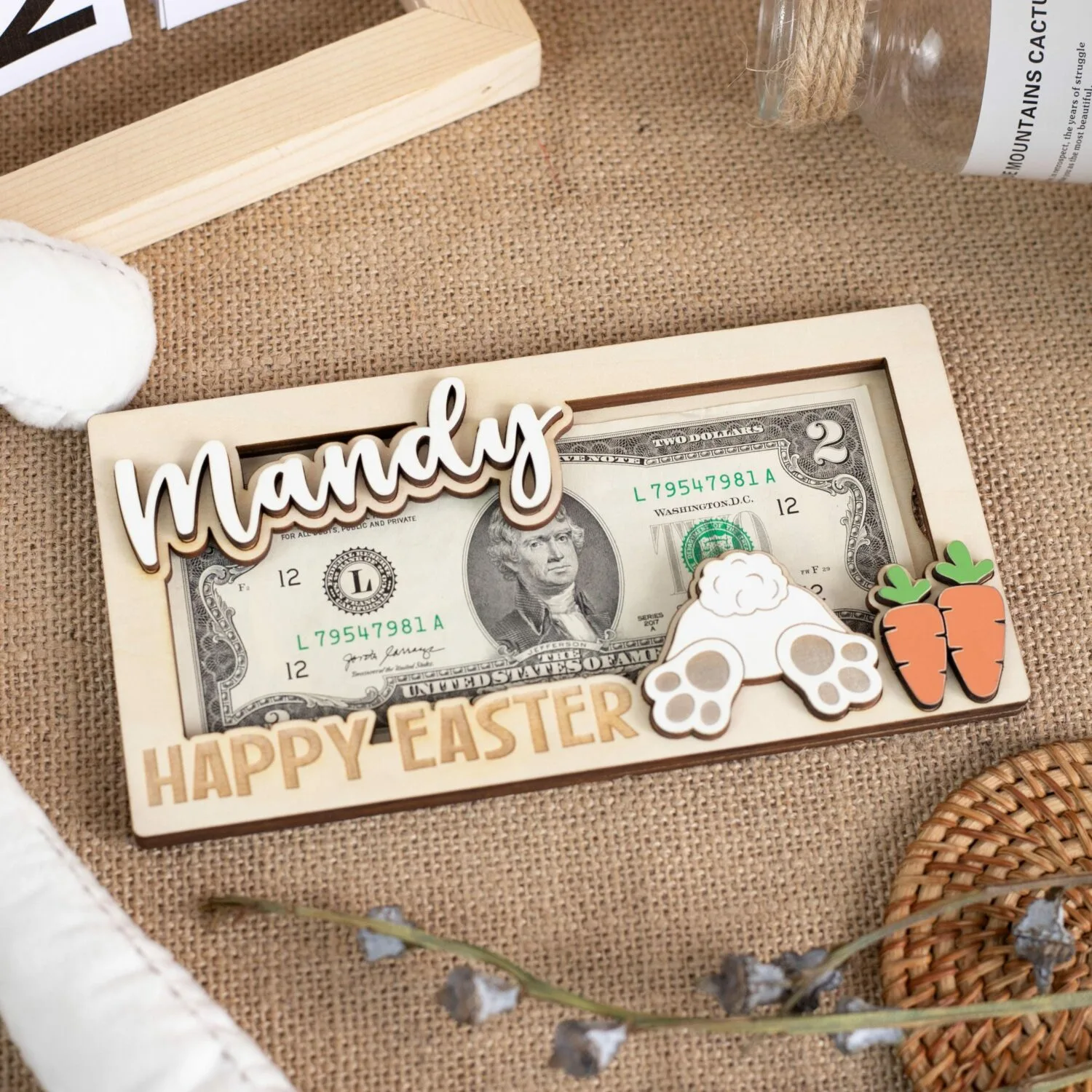Personalized Bunny Money Bag | Fun Easter Gifts for All Ages | Customizable Easter Bunny Money Bag | Personalized Wooden Souvenir - Image 5