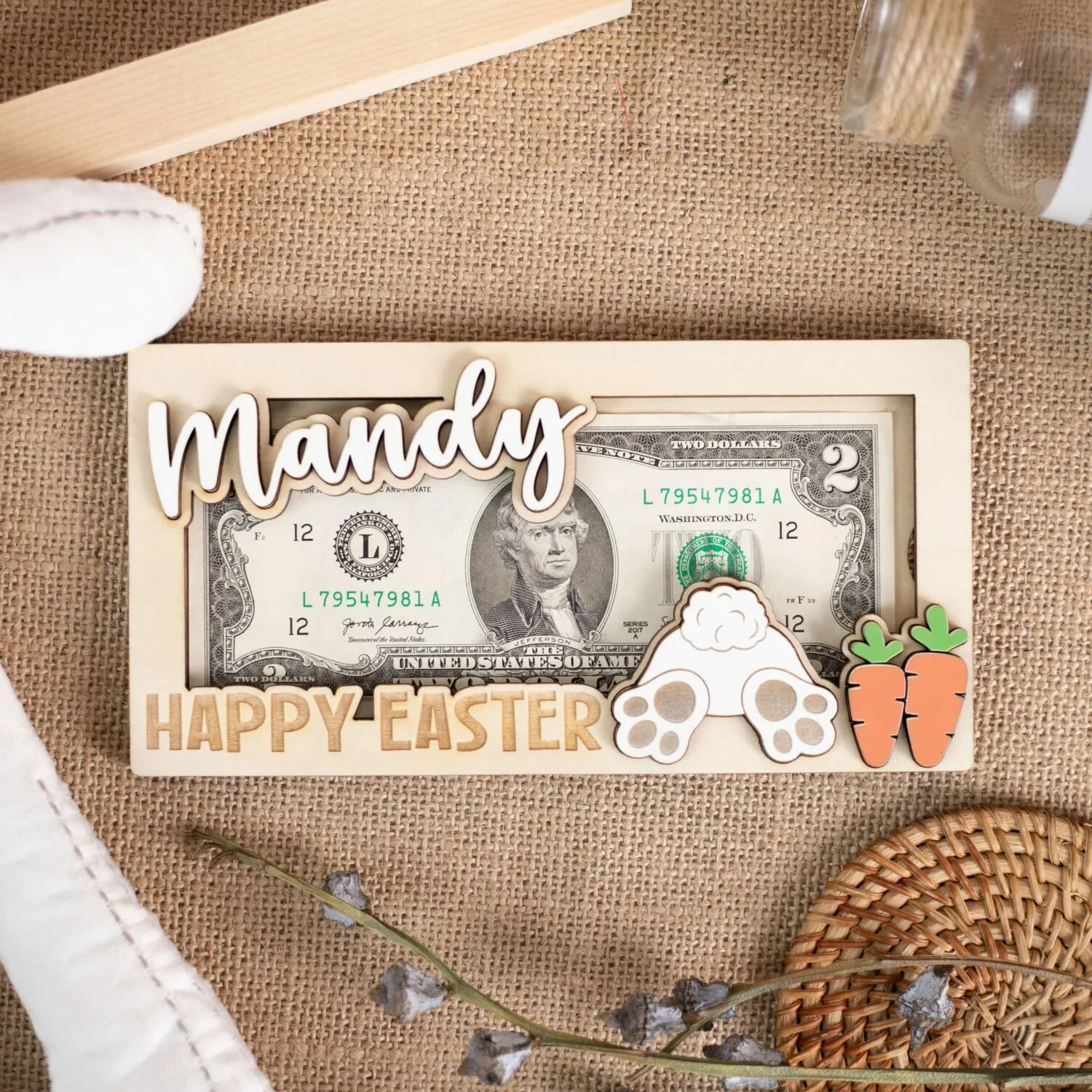 Personalized Bunny Money Bag | Fun Easter Gifts for All Ages | Customizable Easter Bunny Money Bag | Personalized Wooden Souvenir - Image 6