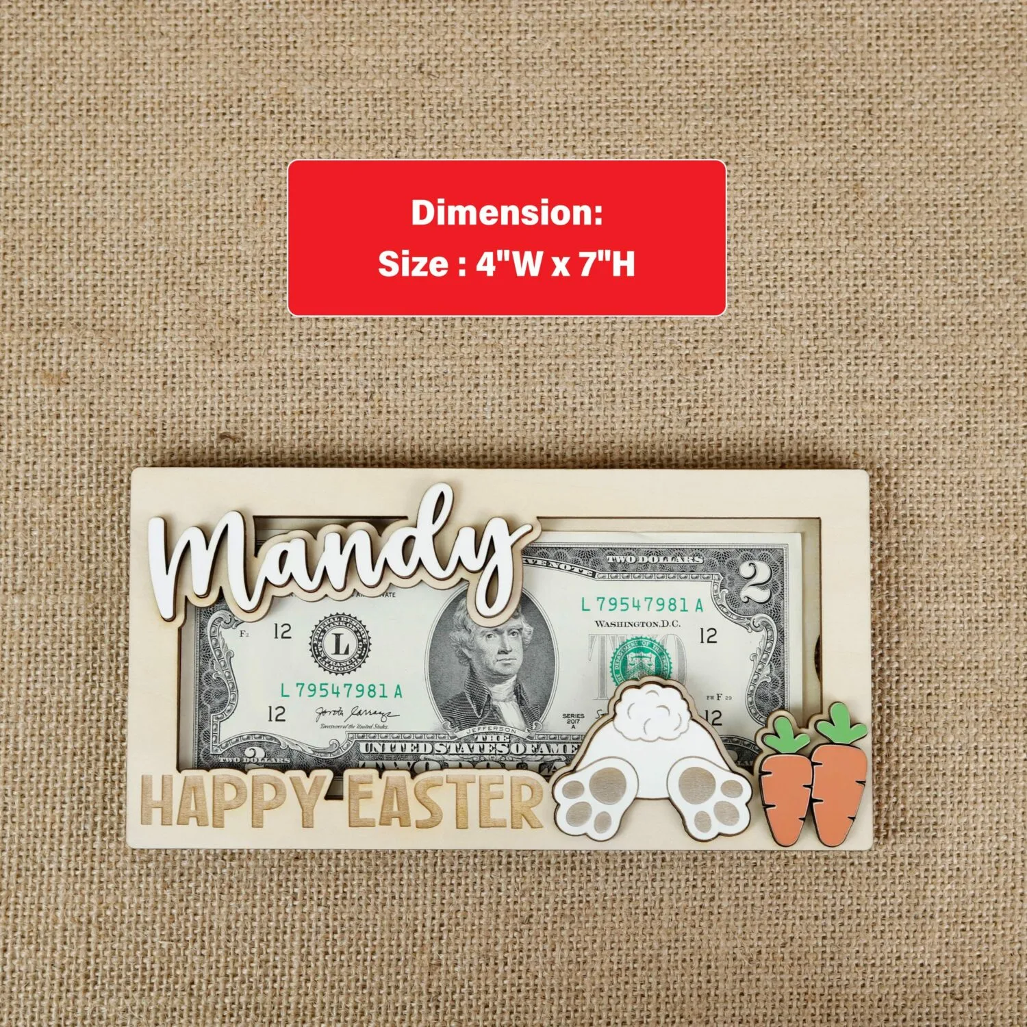 Personalized Bunny Money Bag | Fun Easter Gifts for All Ages | Customizable Easter Bunny Money Bag | Personalized Wooden Souvenir - Image 2